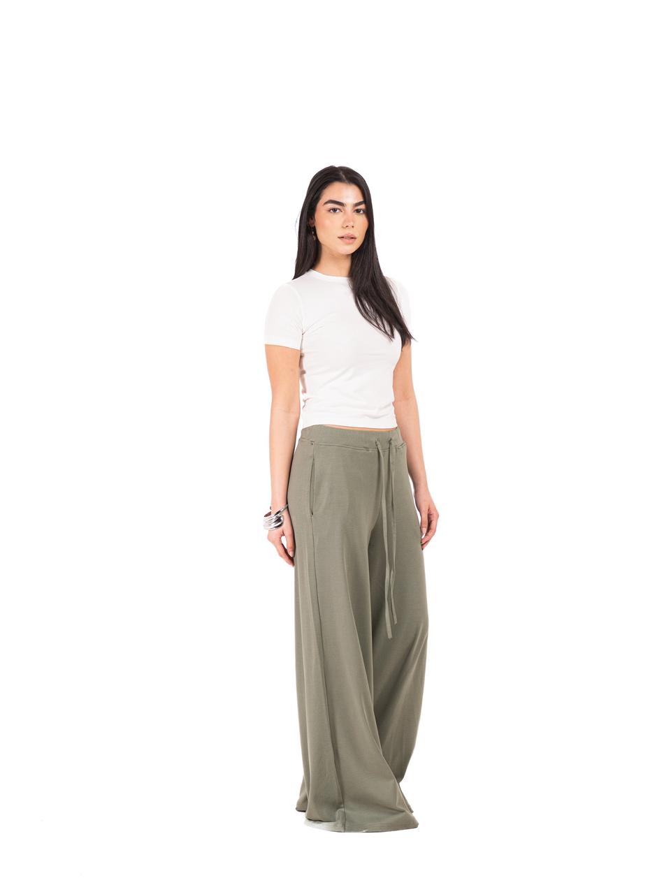 Relaxed Wide Leg Pants -Olive