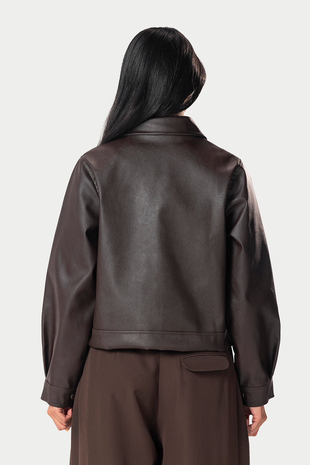 Cropped Leather Jacket – Brown – photo 4