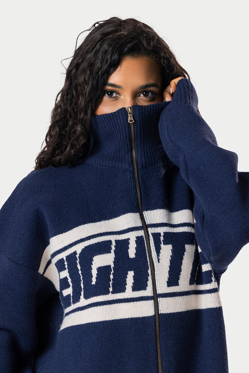 Eighties Zip Up knitted Sweater – Navy Blue – photo 4