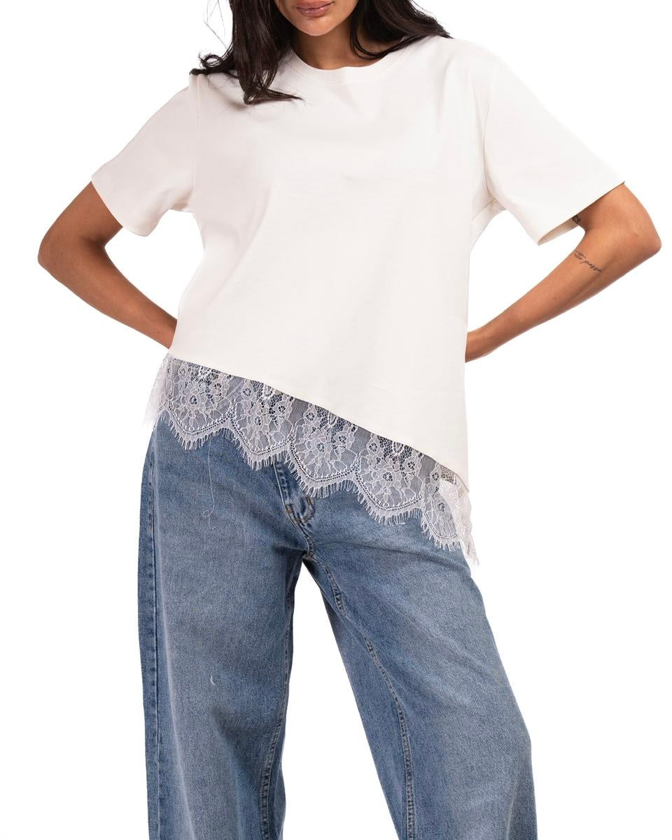 Short Sleeve Lace-Tee - White