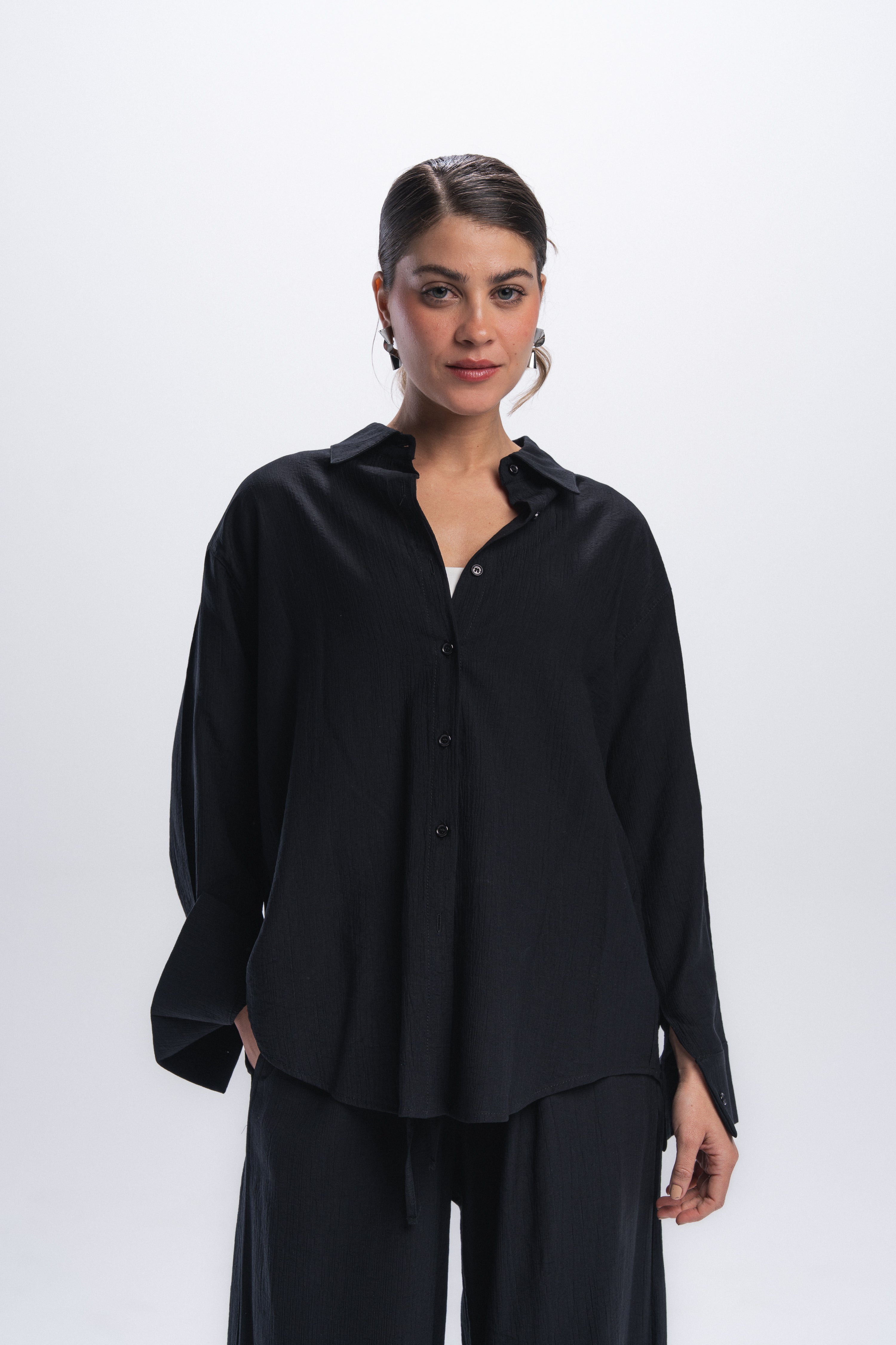 Crinkle Linen Chemise - Black