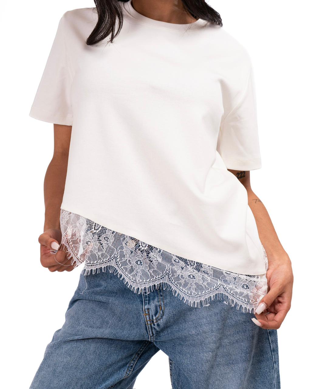 Short Sleeve Lace-Tee - White
