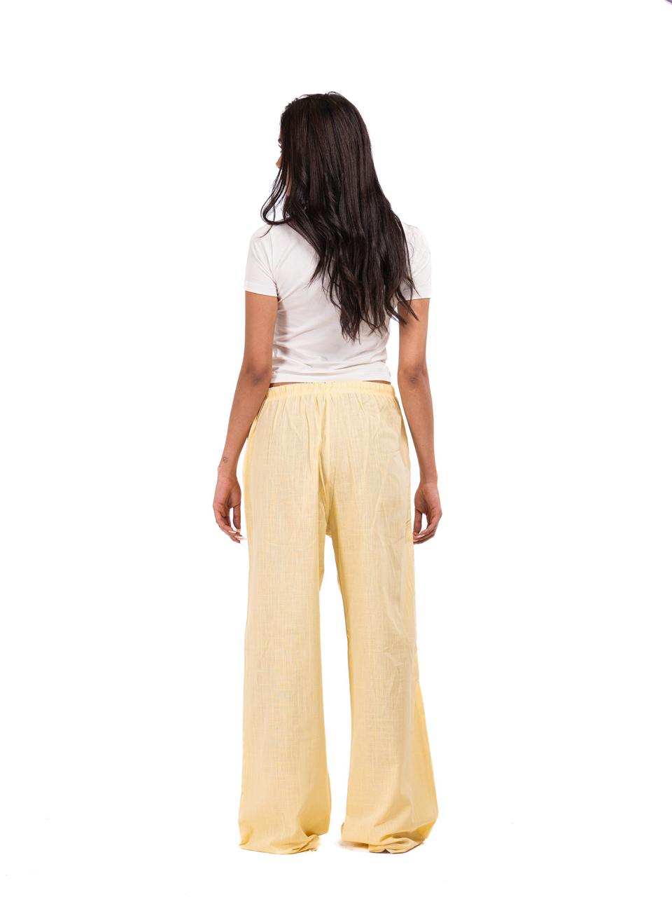 Wide Leg Linen Trousers - Yellow