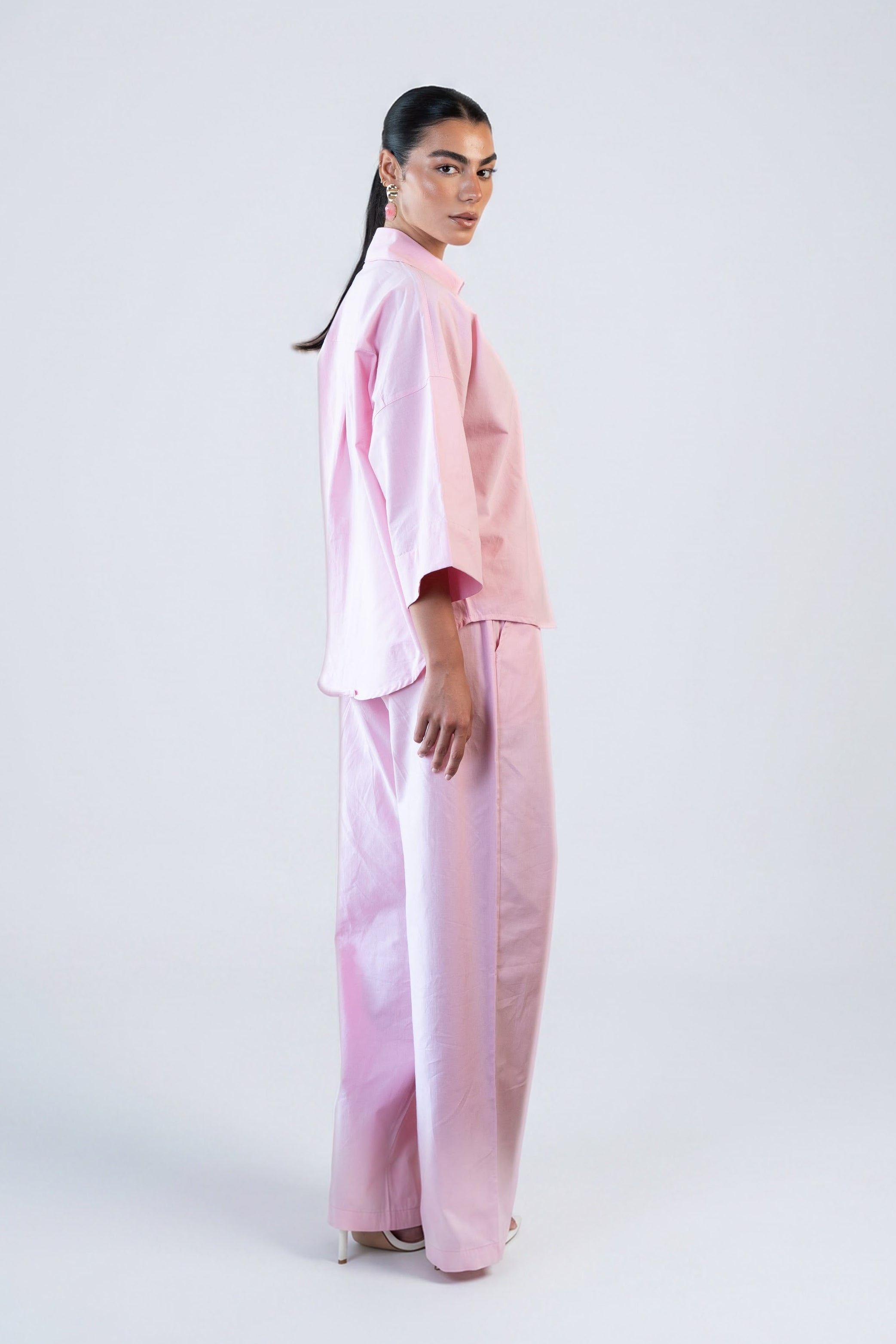 Wide Sleeve Linen Shirt - Pink