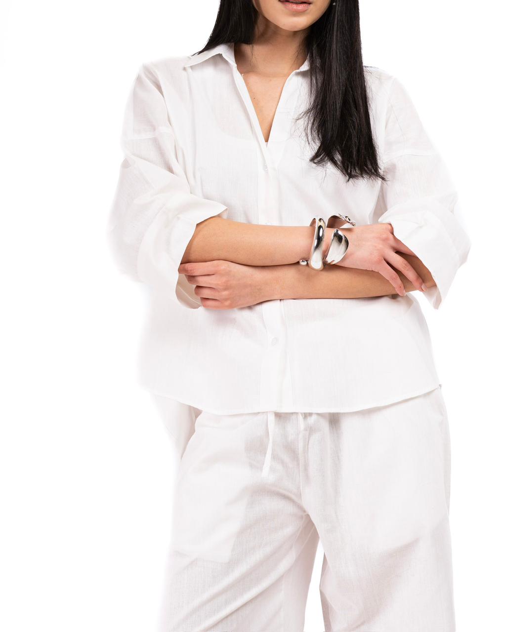 Wide Sleeve Linen Chemise -OFF/White