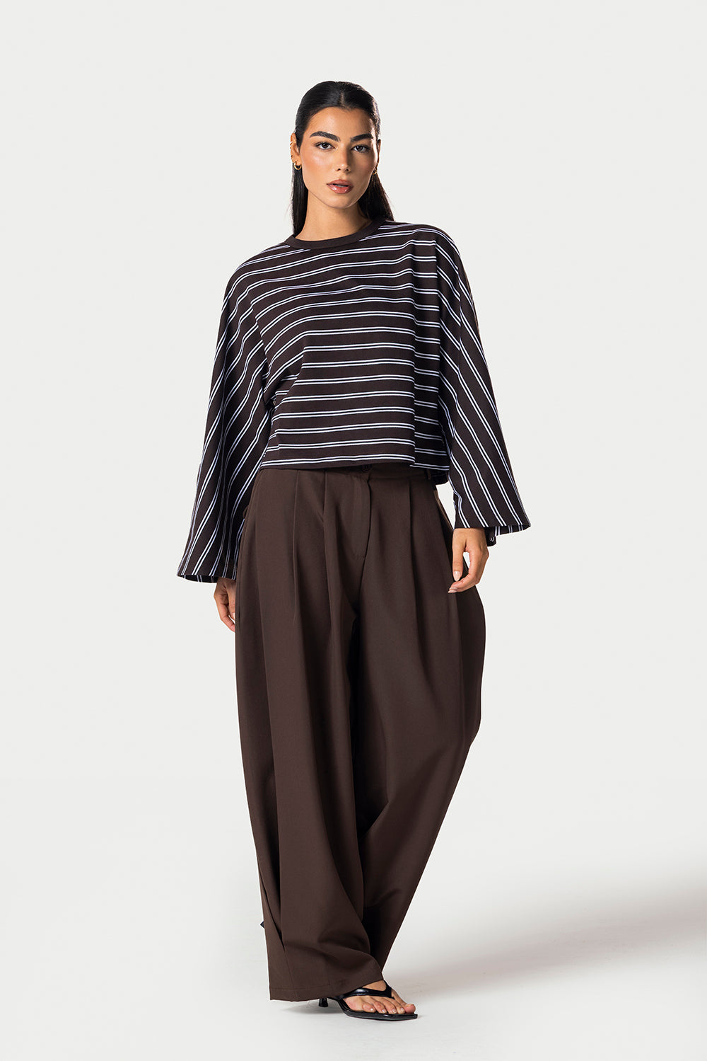 Wide Sleeve Striped Tee – Brown – photo 5