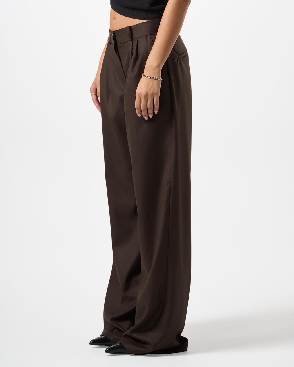 Wide Leg Tailored Pants- Brown