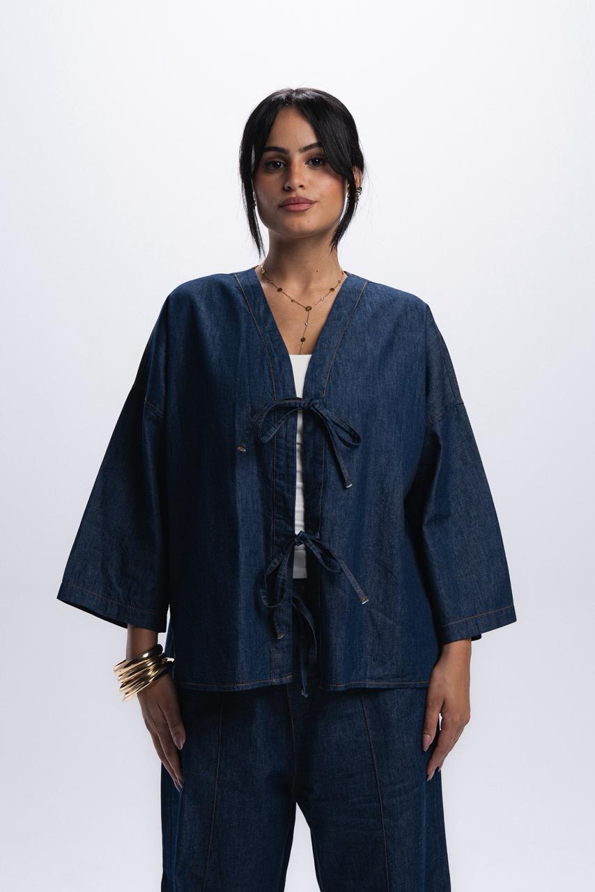 Front Tie Denim Shirt - Blue Raw