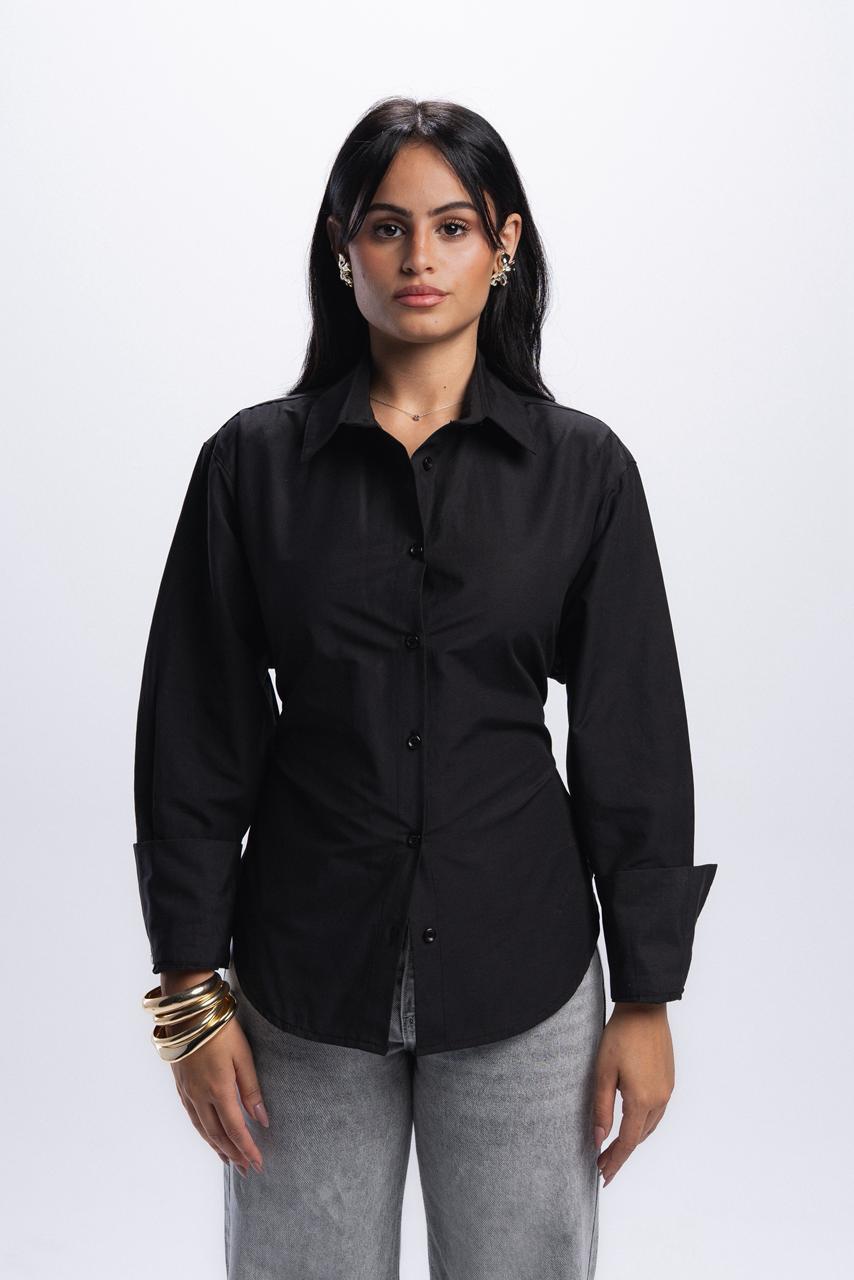 Back Tie Poplin Shirt - Black