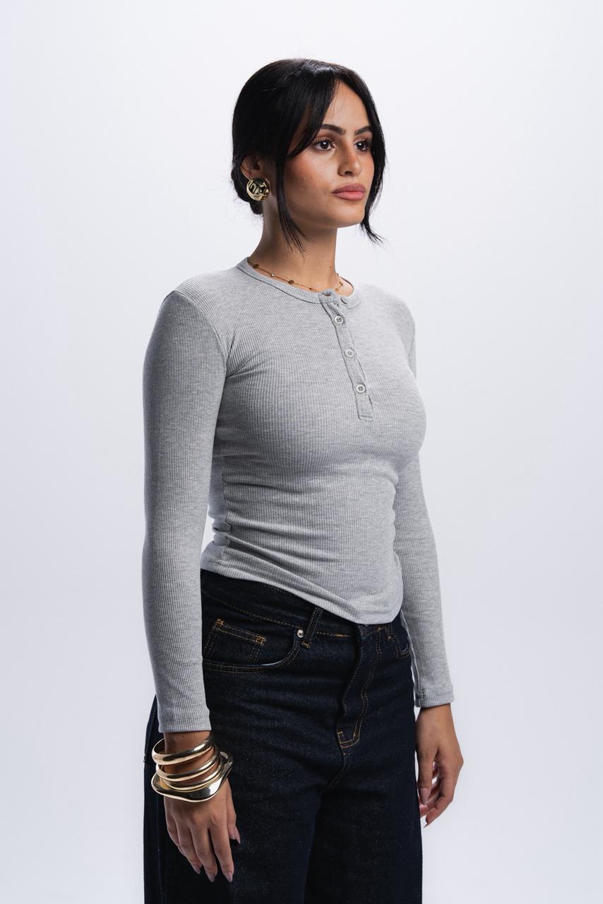 Long Sleeve buttons top - light grey