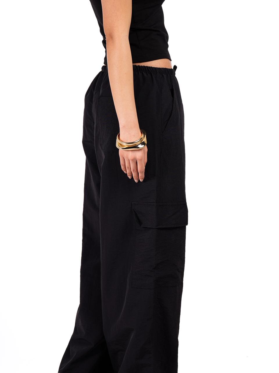 Wide Leg Parachute Pants - Black