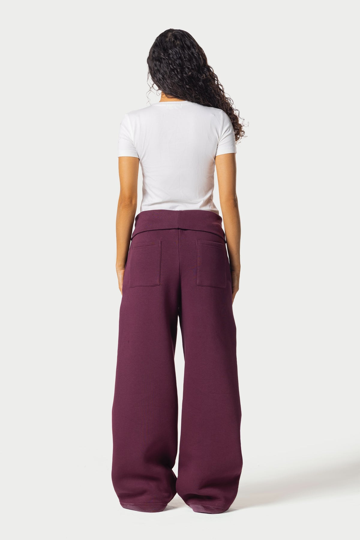 Fold Over Wide Leg Sweatpants – burgundy – photo 4