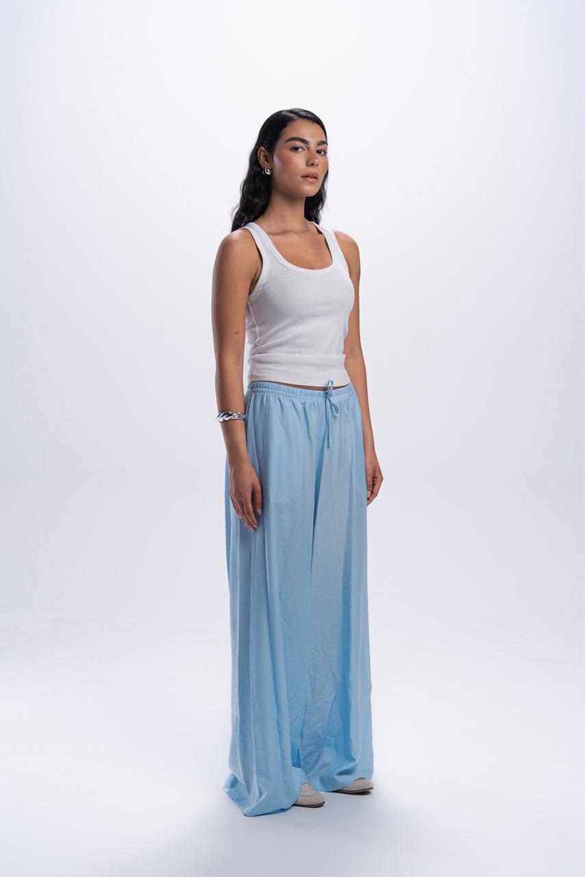 Crinkle linen pants - Baby Blue