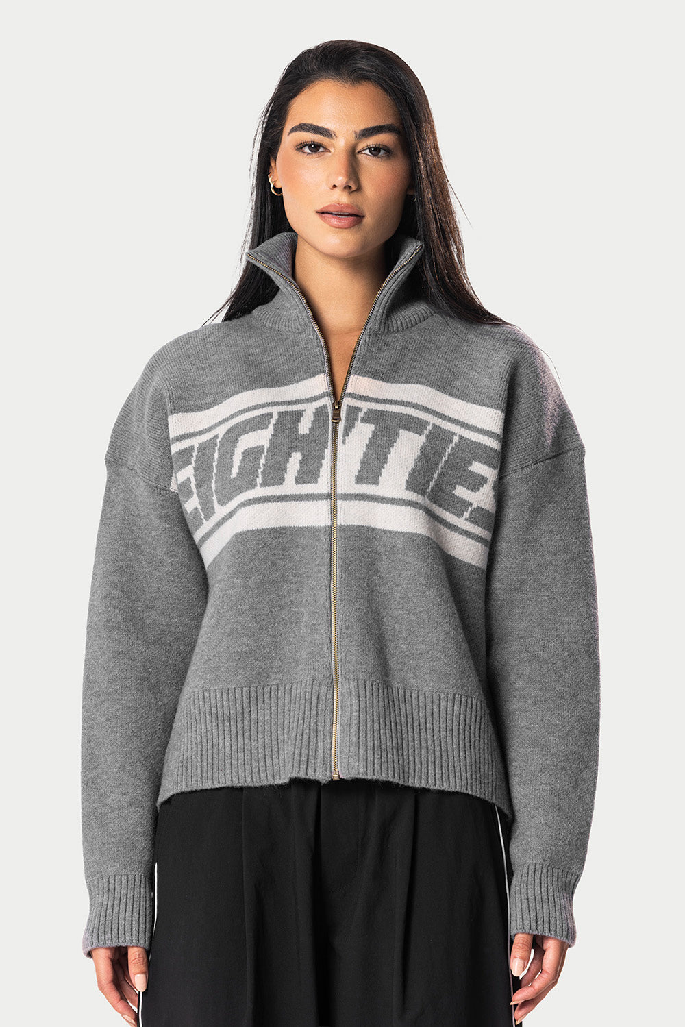 Eighties Zip Up knitted Sweater – Grey | Eighties