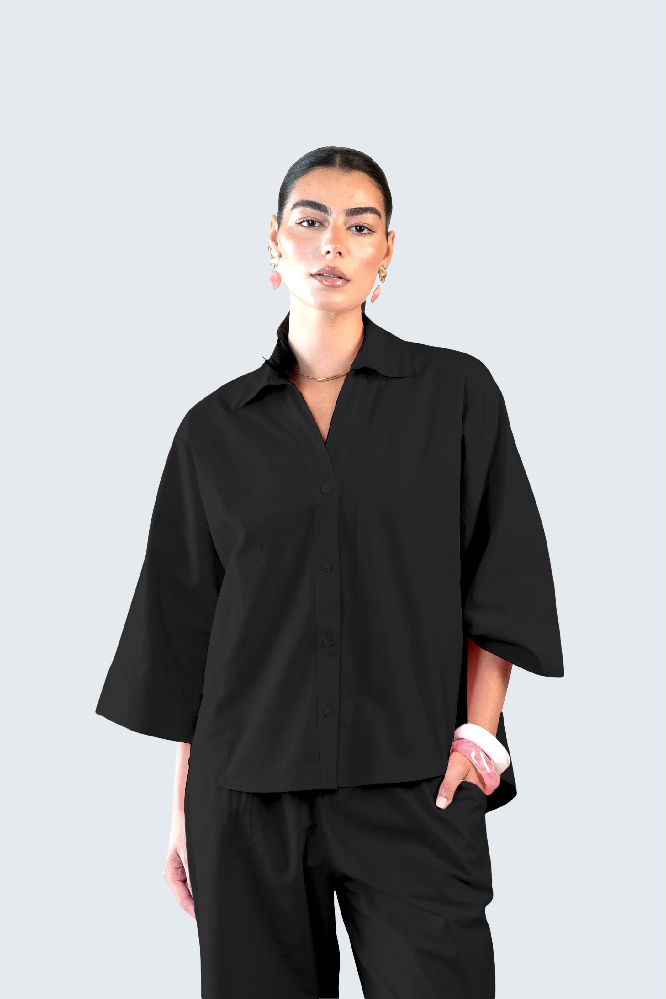Wide Sleeve Linen Chemise - Black