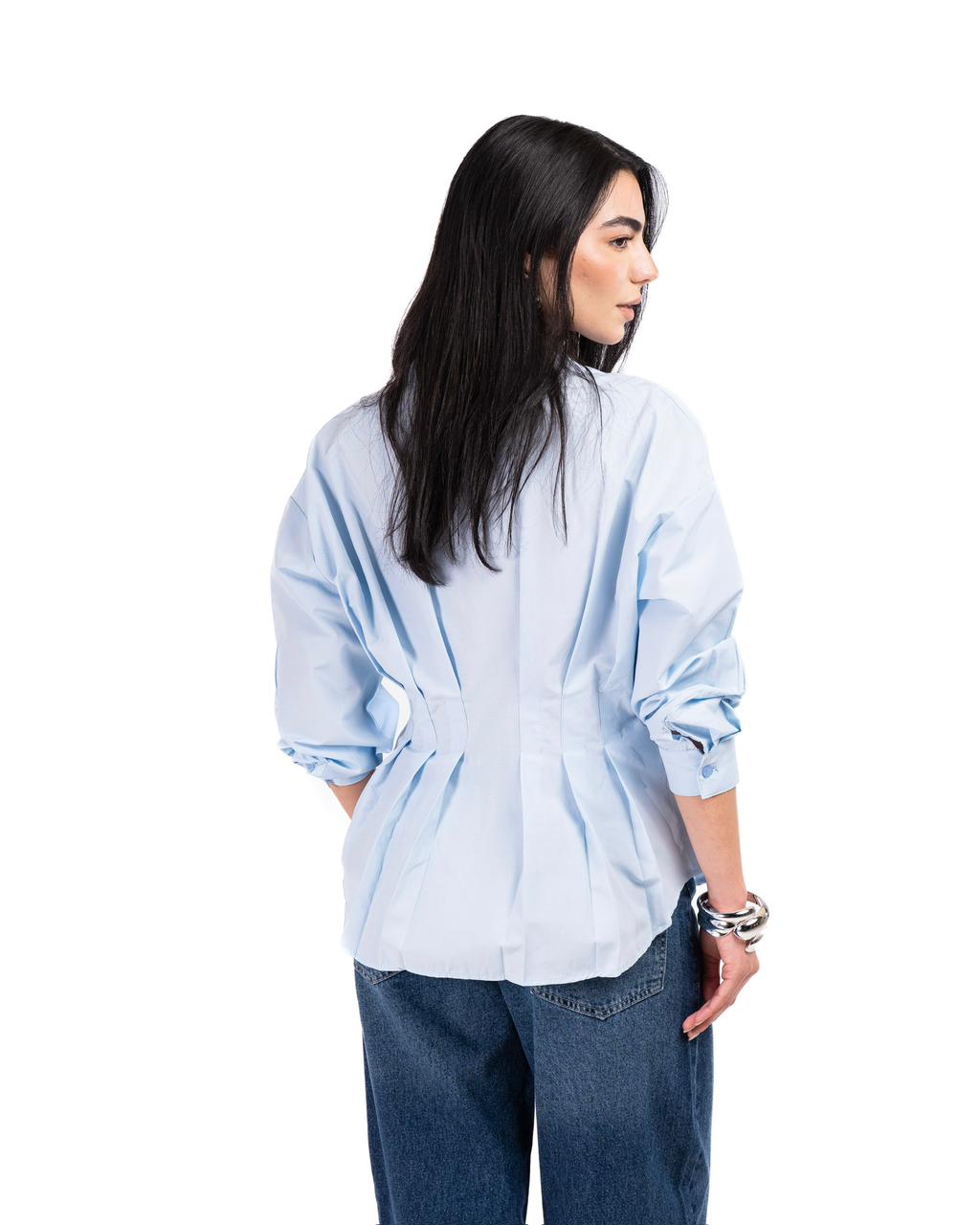 Poplin Pleated Shirt - Baby blue