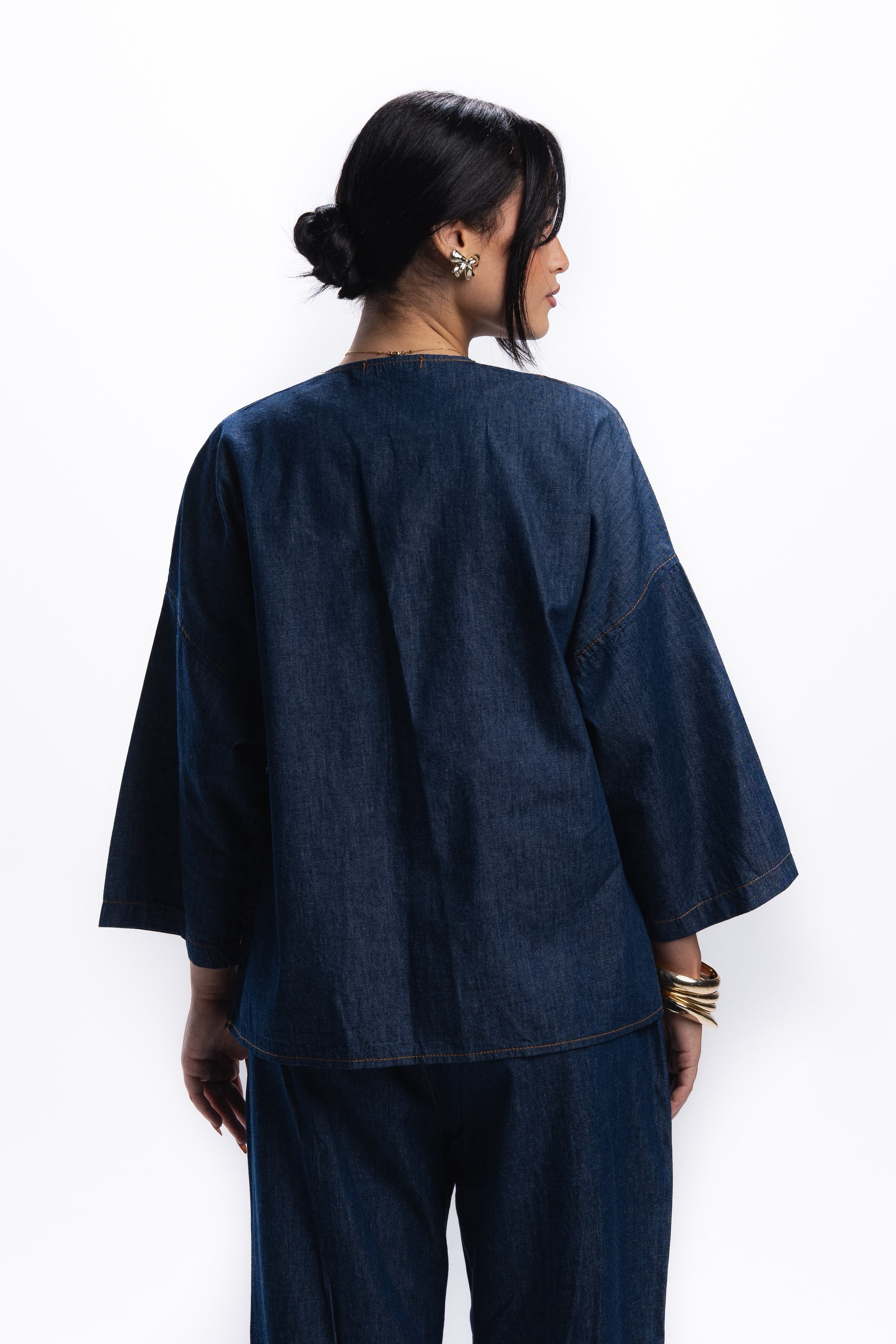 Front Tie Denim Shirt - dark Blue