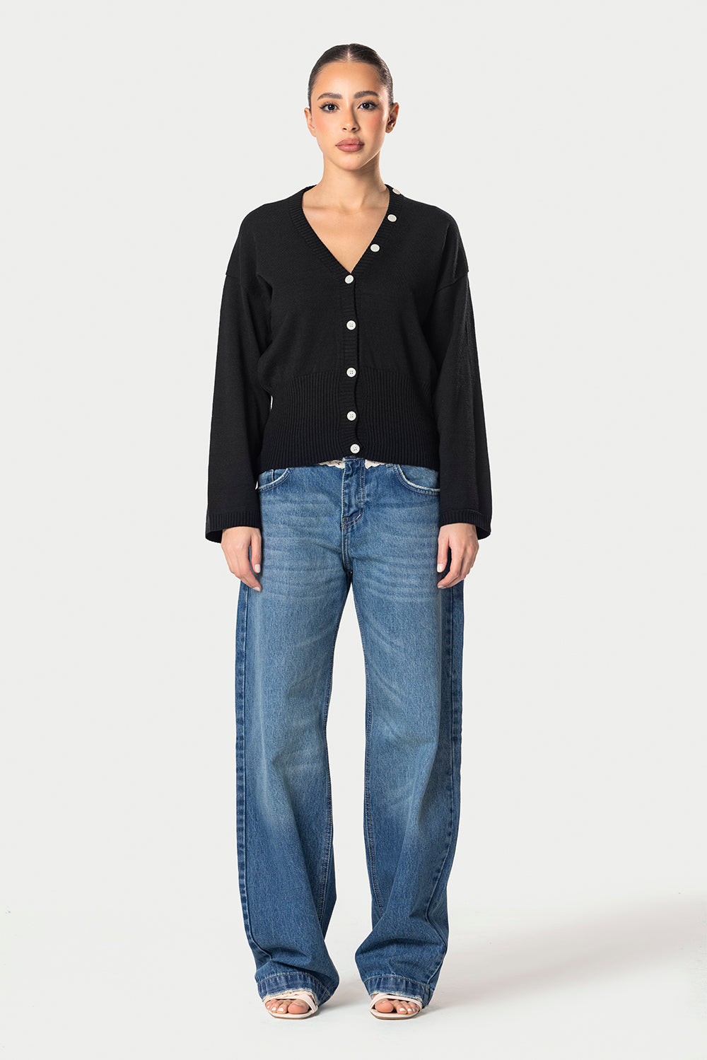 Wide Sleeve Knitted Cardigan – Black – photo 5