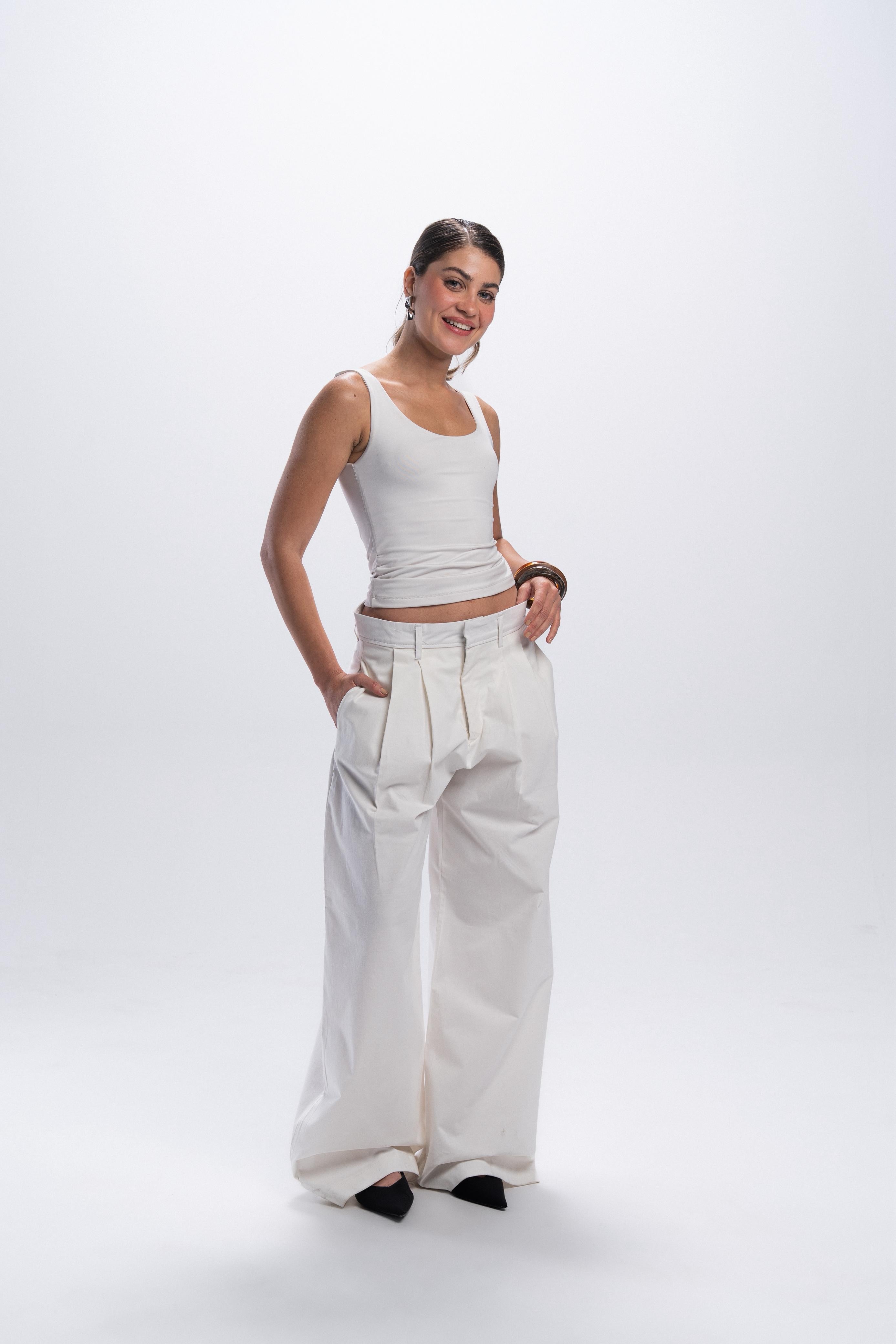 Pleated Gabardine Trousers - Offwhite