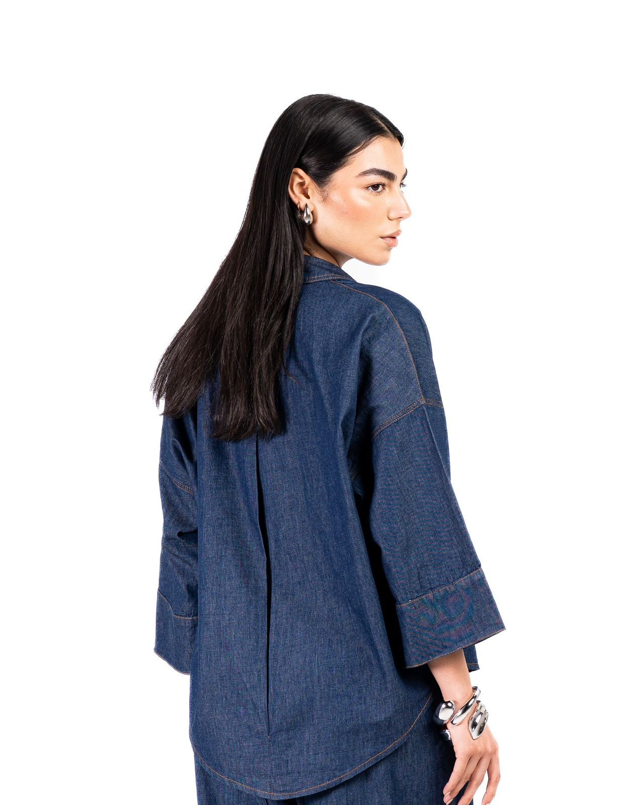 WIDE SLEEVE DENIM SHIRT - Dark Blue