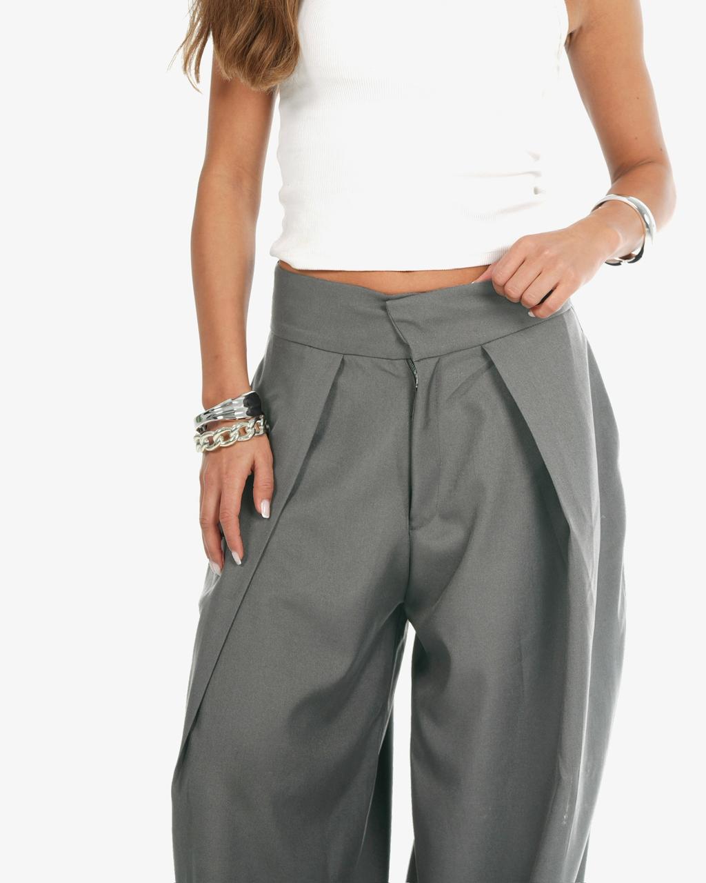 Balloon pleated pants -Grey