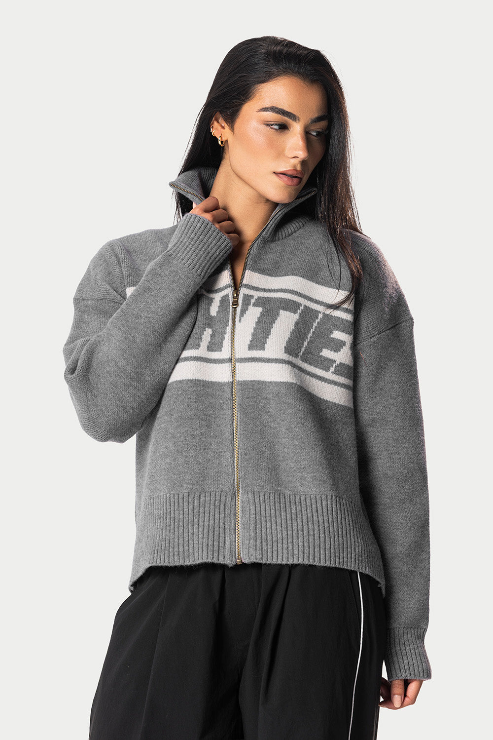Eighties Zip Up knitted Sweater – Grey – photo 2