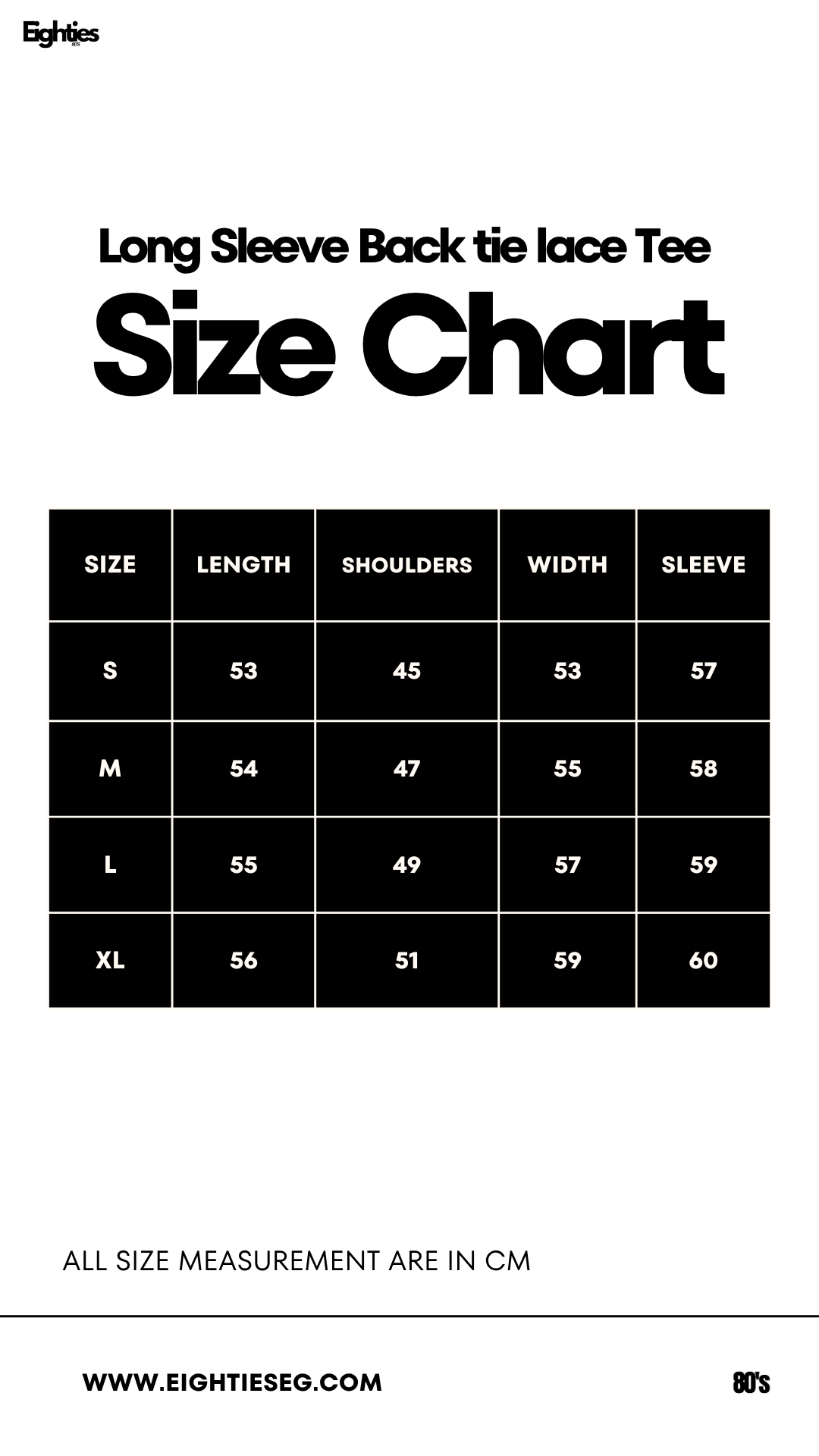 Long Sleeve Back tie lace Tee - Brown — Size chart