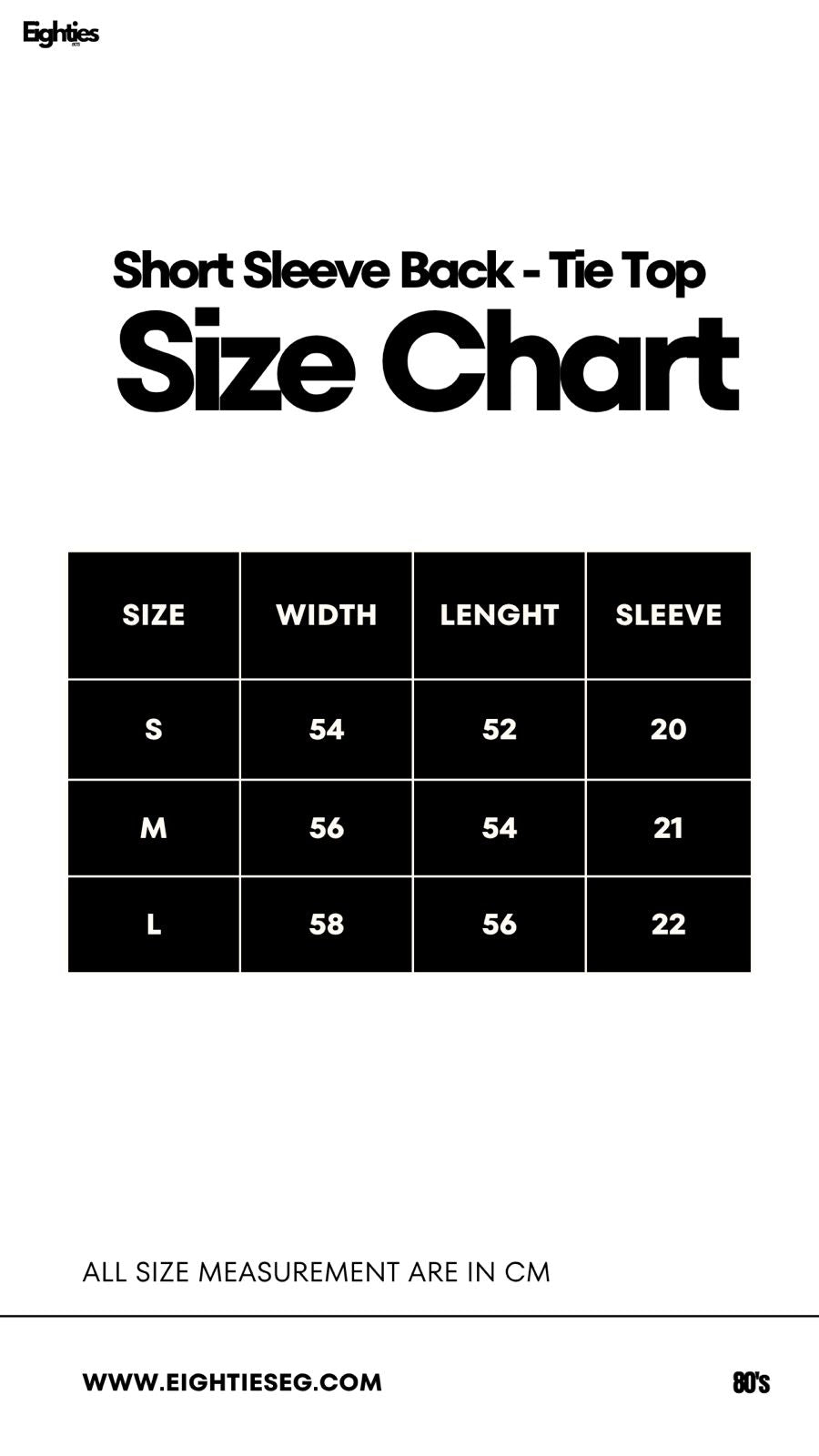 Short Sleeve Back-Tie Top -Black — Size chart