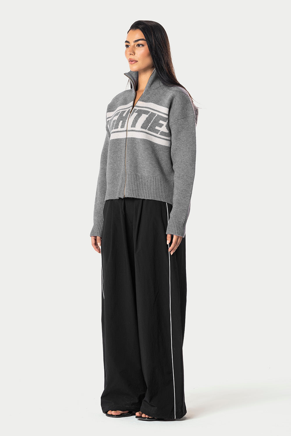 Eighties Zip Up knitted Sweater – Grey – photo 8