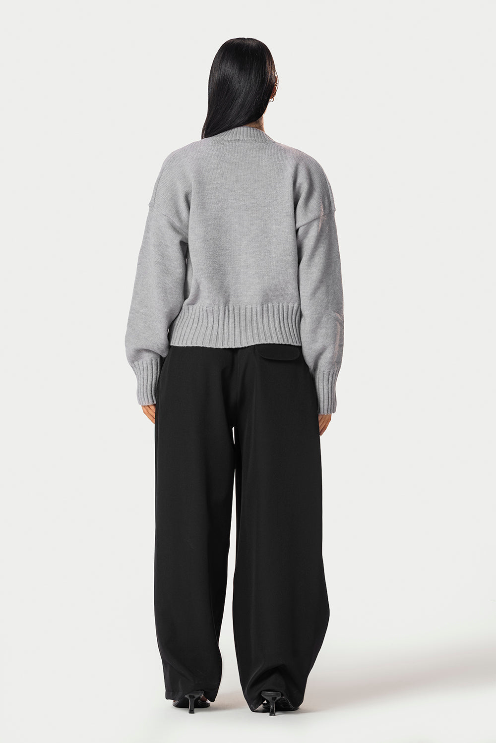 V-Neck Knitted Sweater – Grey – photo 8