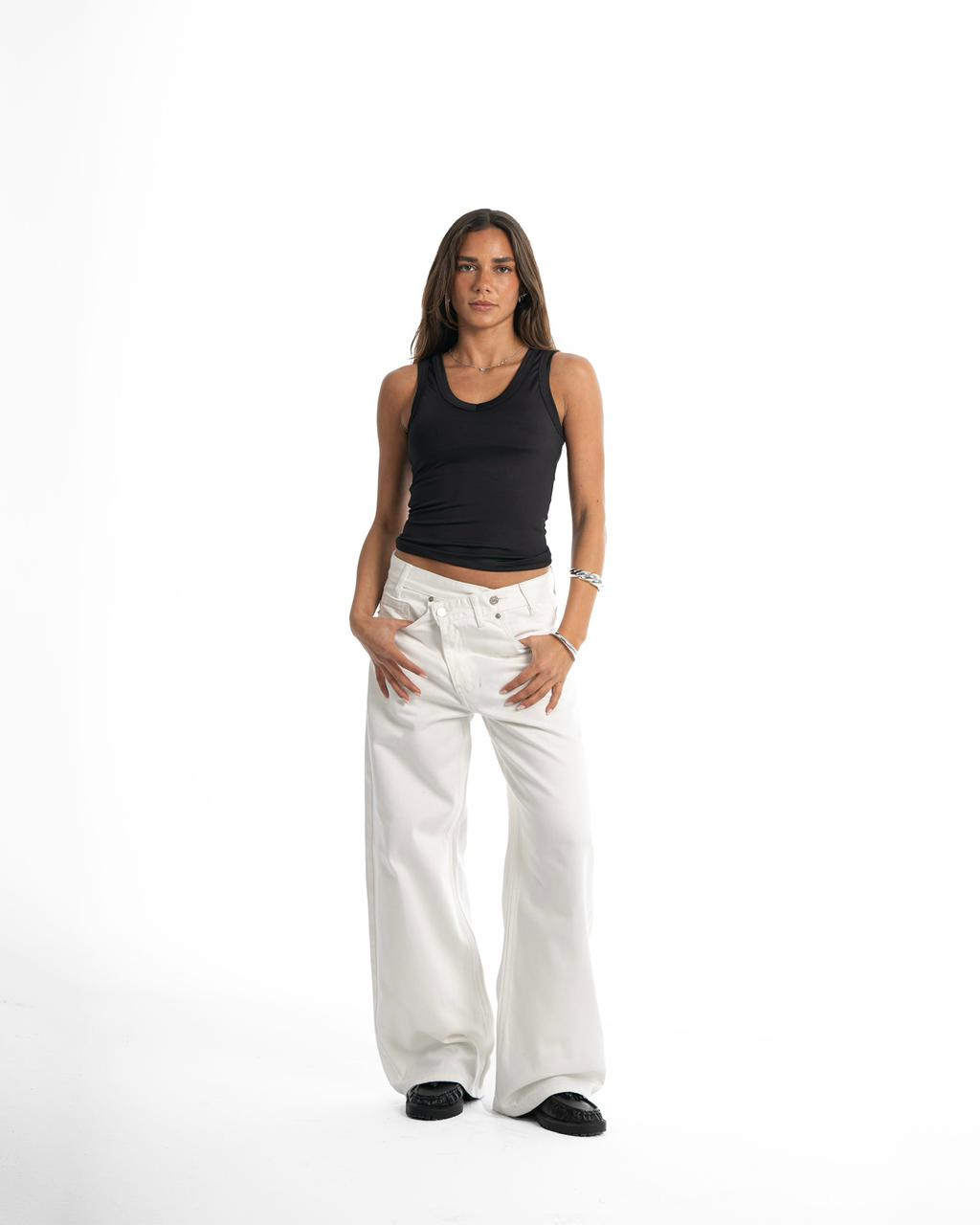 Cross-over waist wide leg jeans
 - Off-White