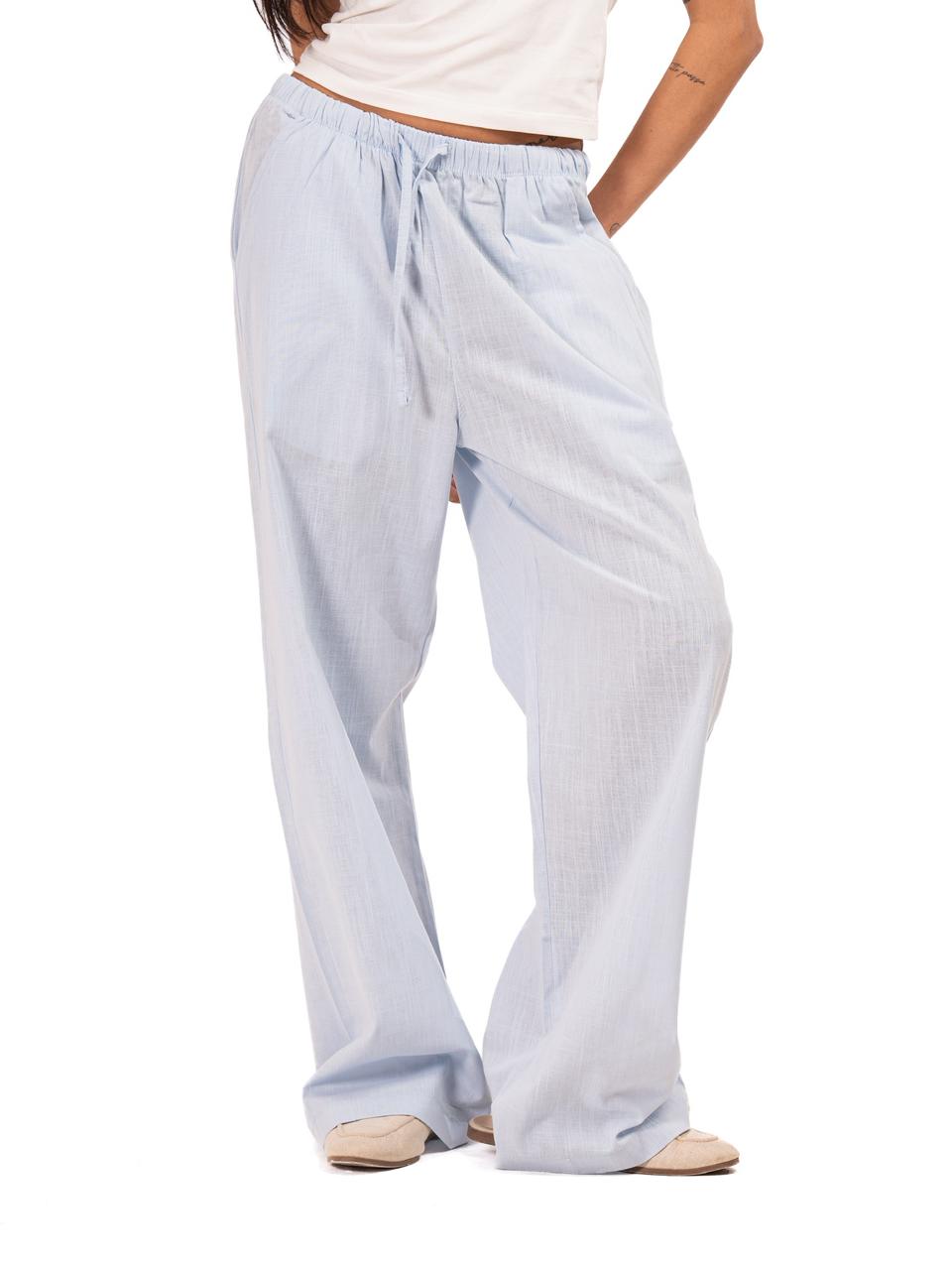 Wide Leg Linen Trousers -Babyblue