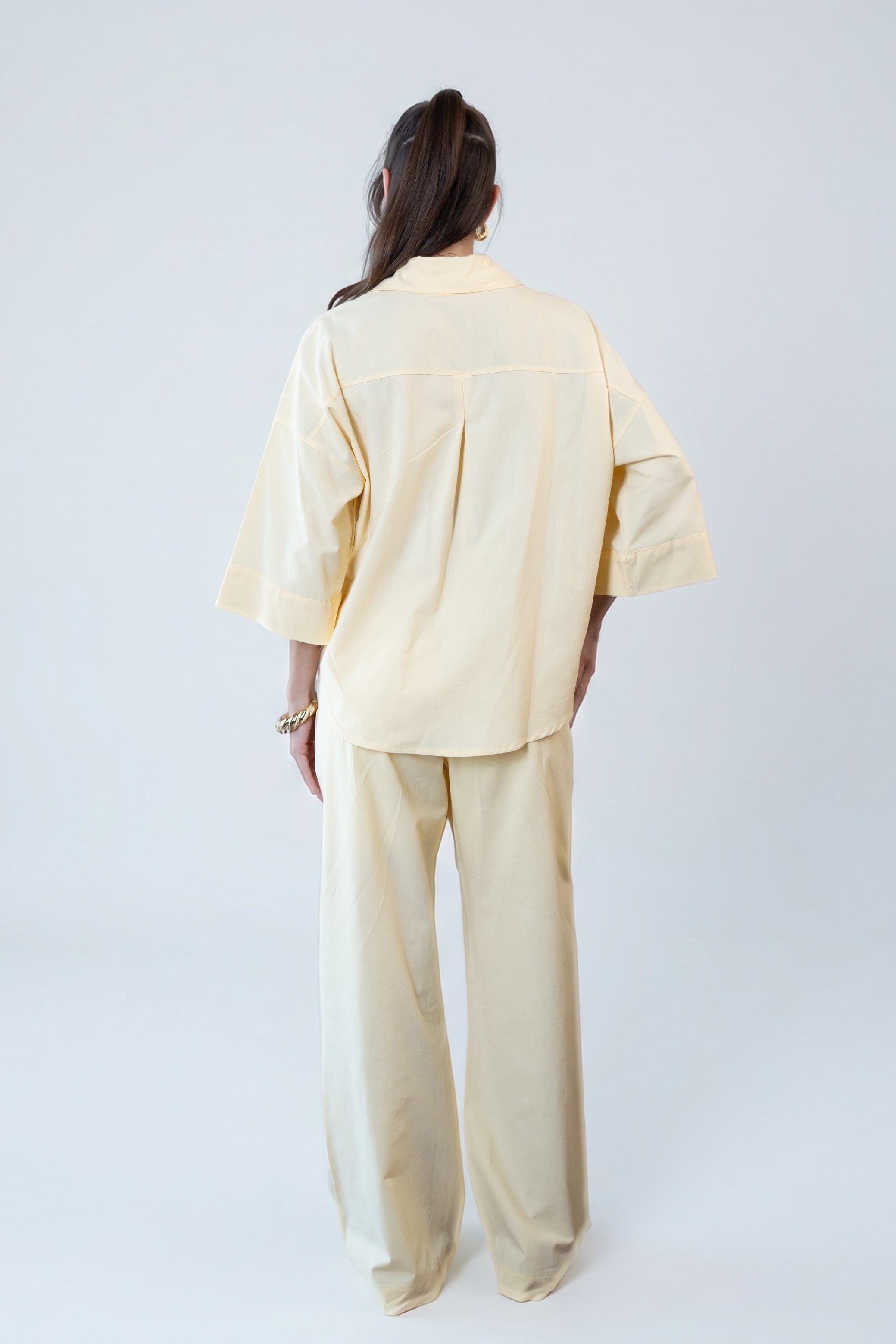 Wide Sleeve Linen Chemise -Yellow
