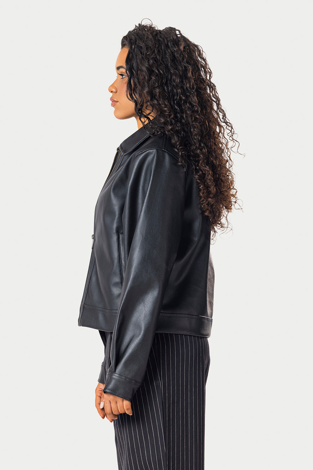 Cropped Leather Jacket – Black – photo 5