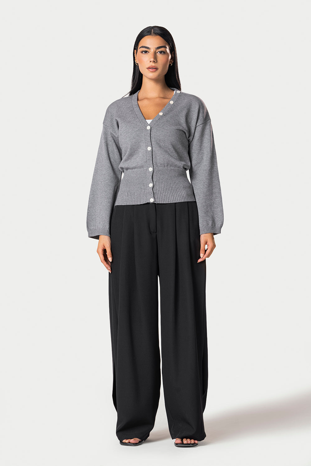 Wide Sleeve Knitted Cardigan – Grey – photo 4