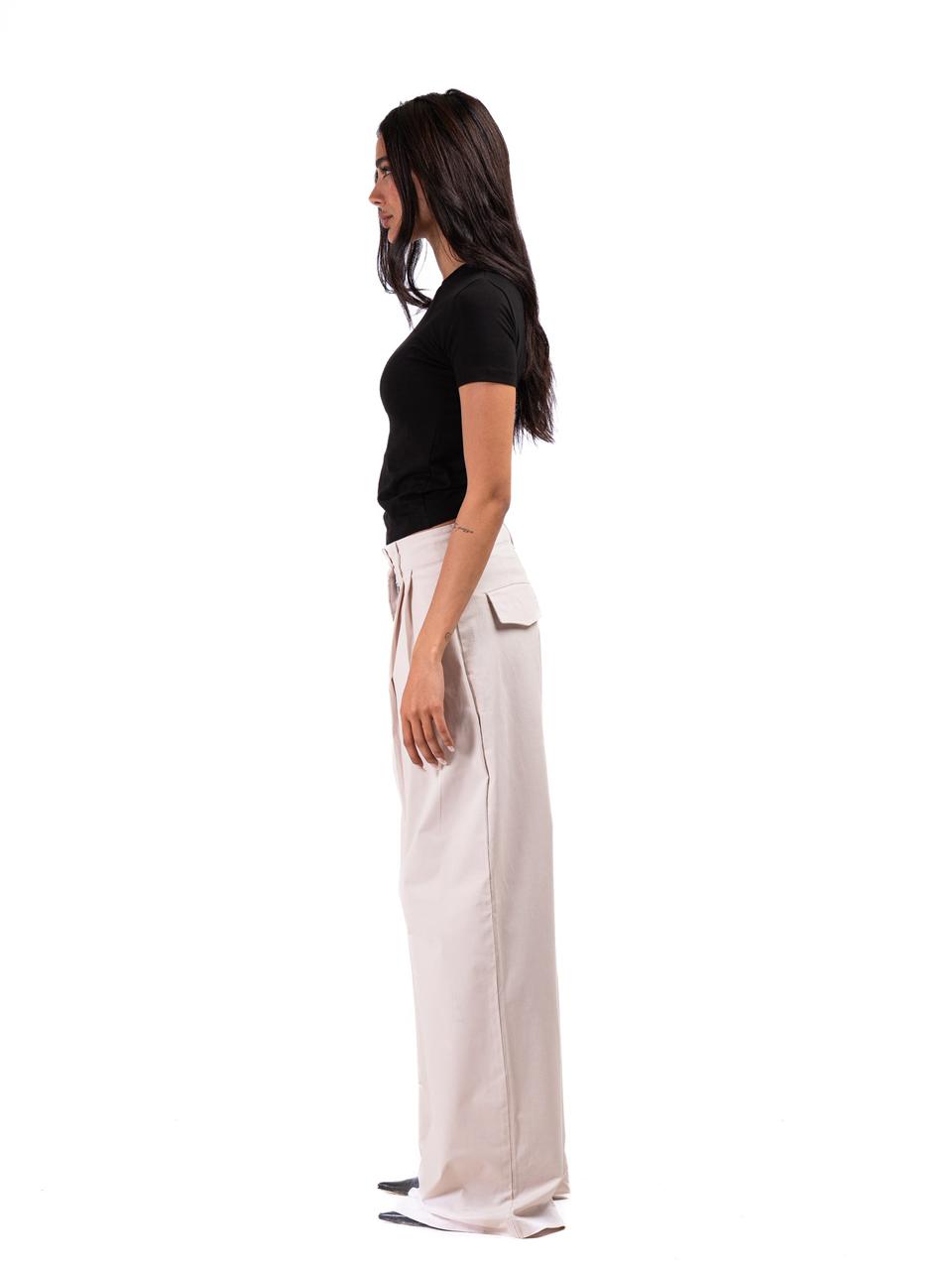 Pleated Gabardine Trousers - Beige