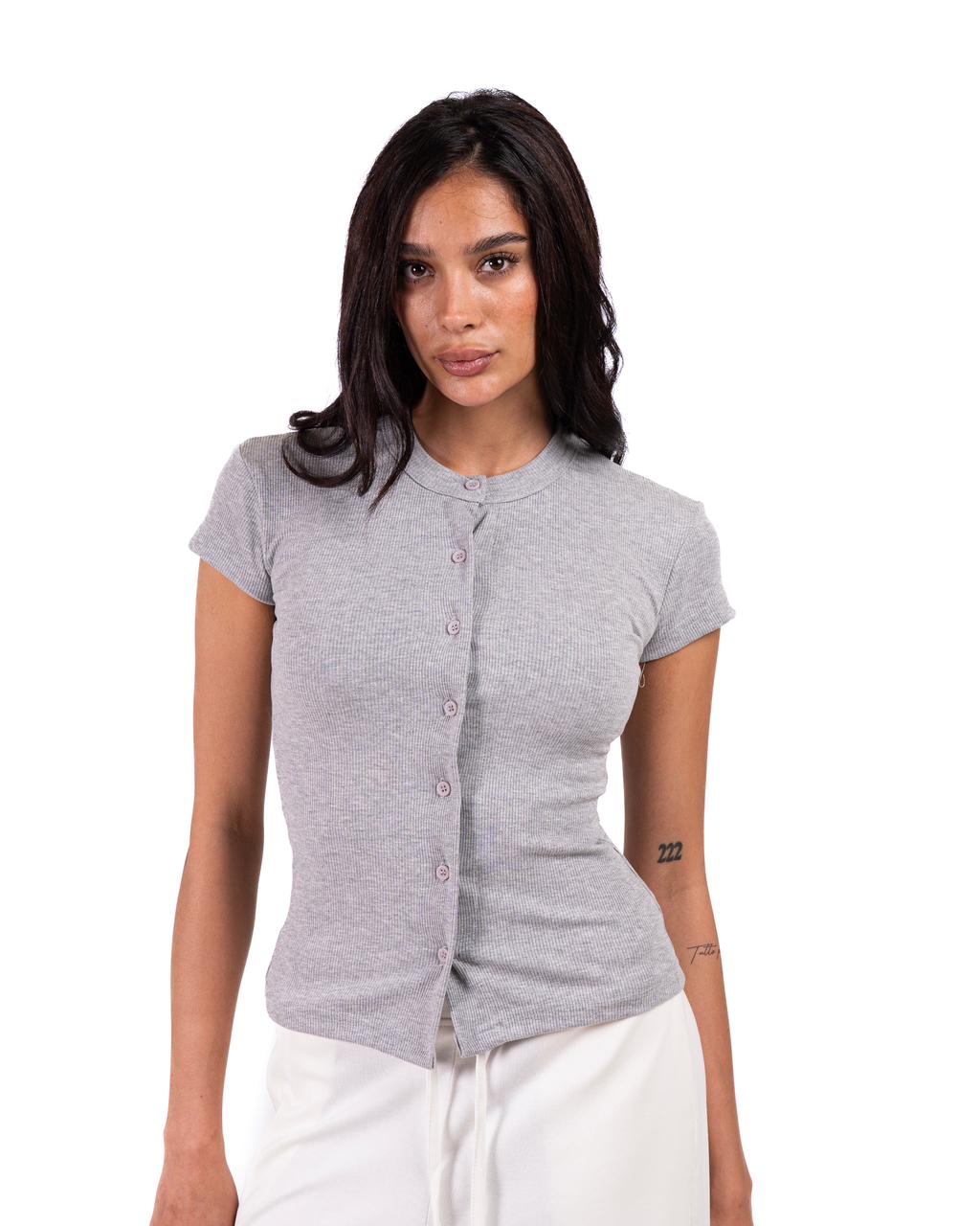 Short Sleeve buttons top - Light grey