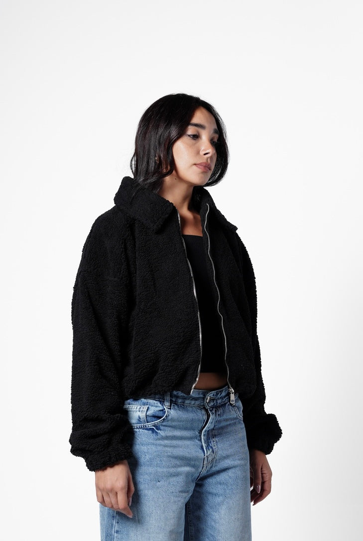 Fur bomber jacket - black