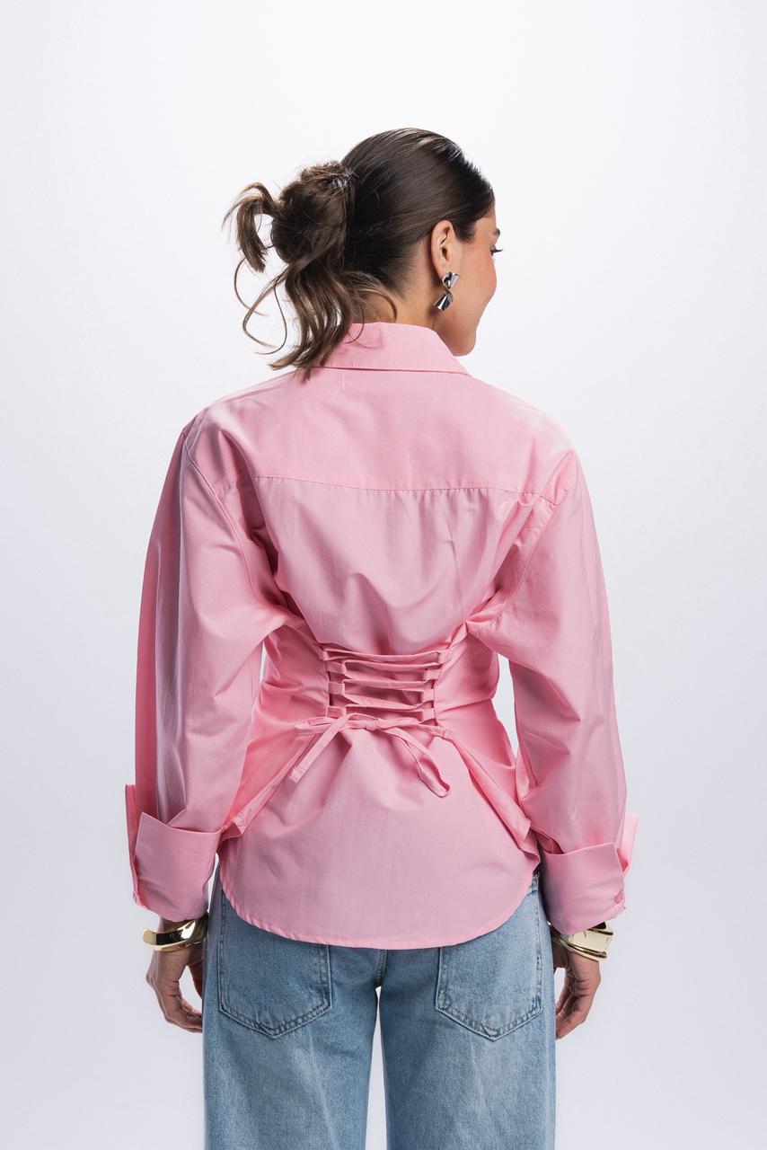 Back Tie Poplin Shirt - Baby Pink