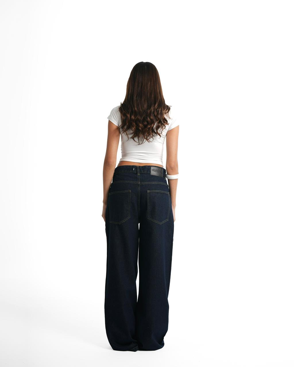 Cross-over waist wide leg jeans - Dark blue