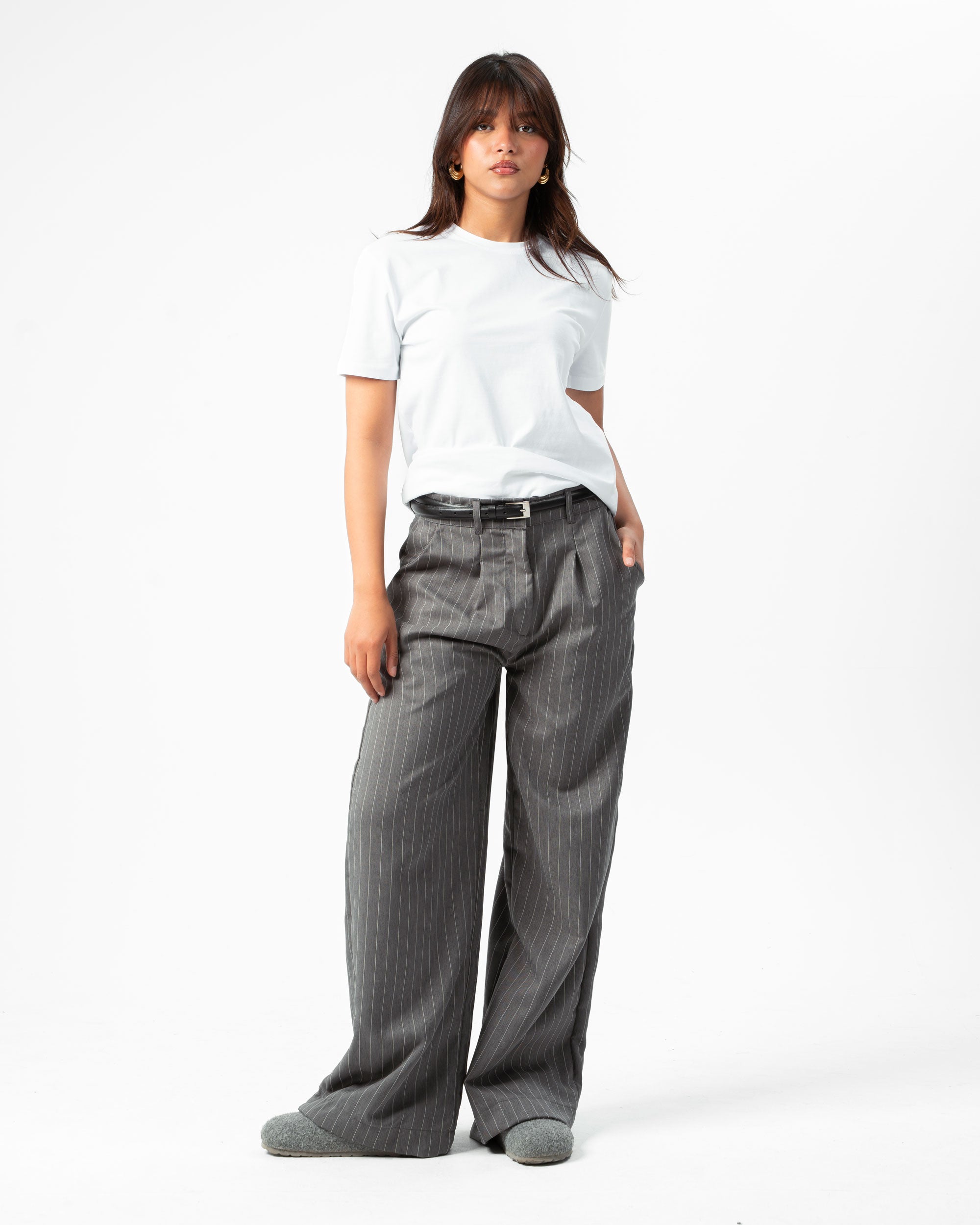 Classic Grey Pinstriped Pants