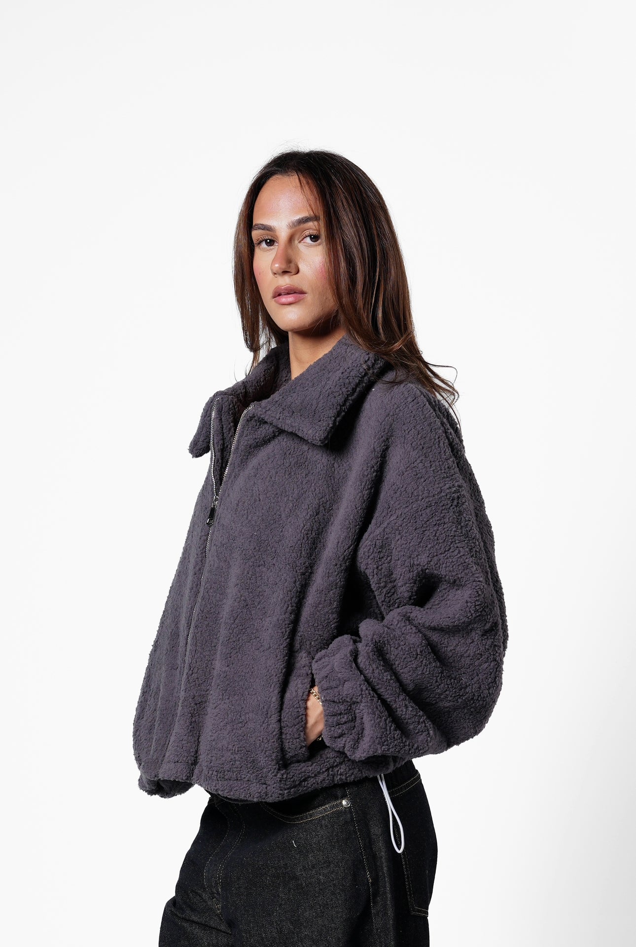 Fur bomber jacket - grey