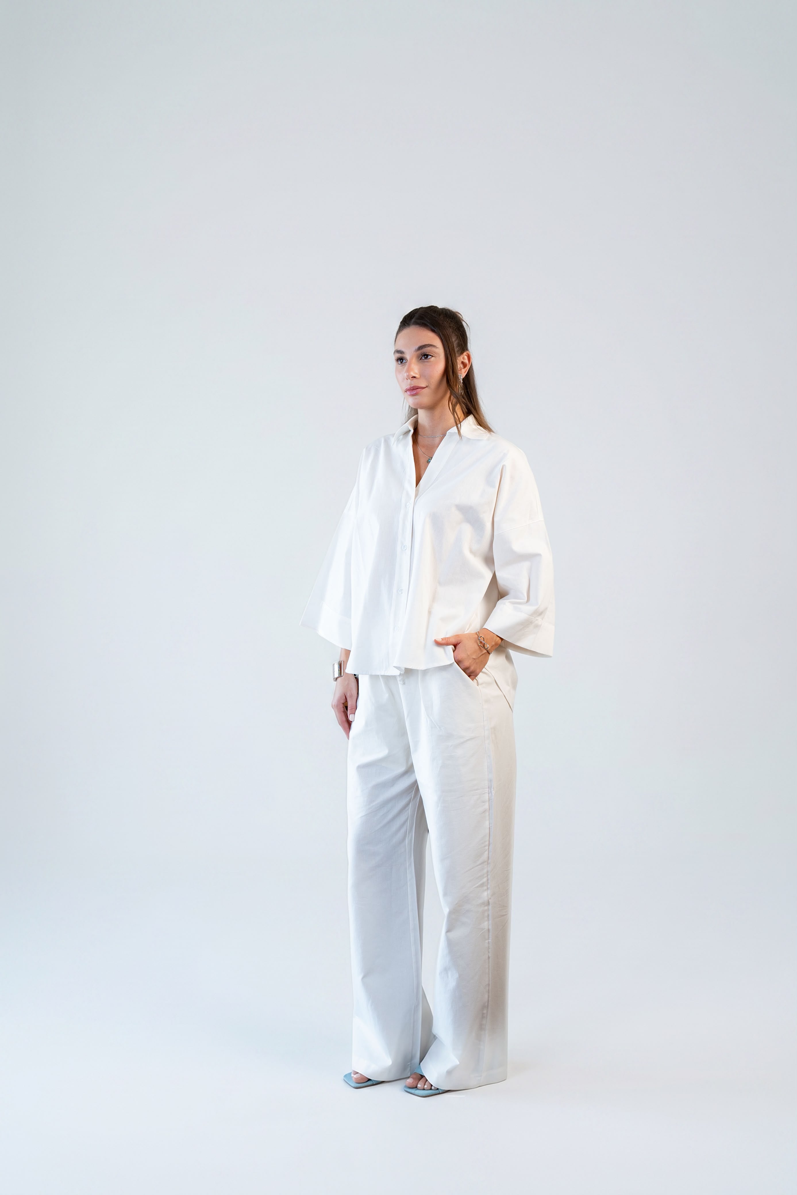 Wide Sleeve Linen Chemise -OFF/White