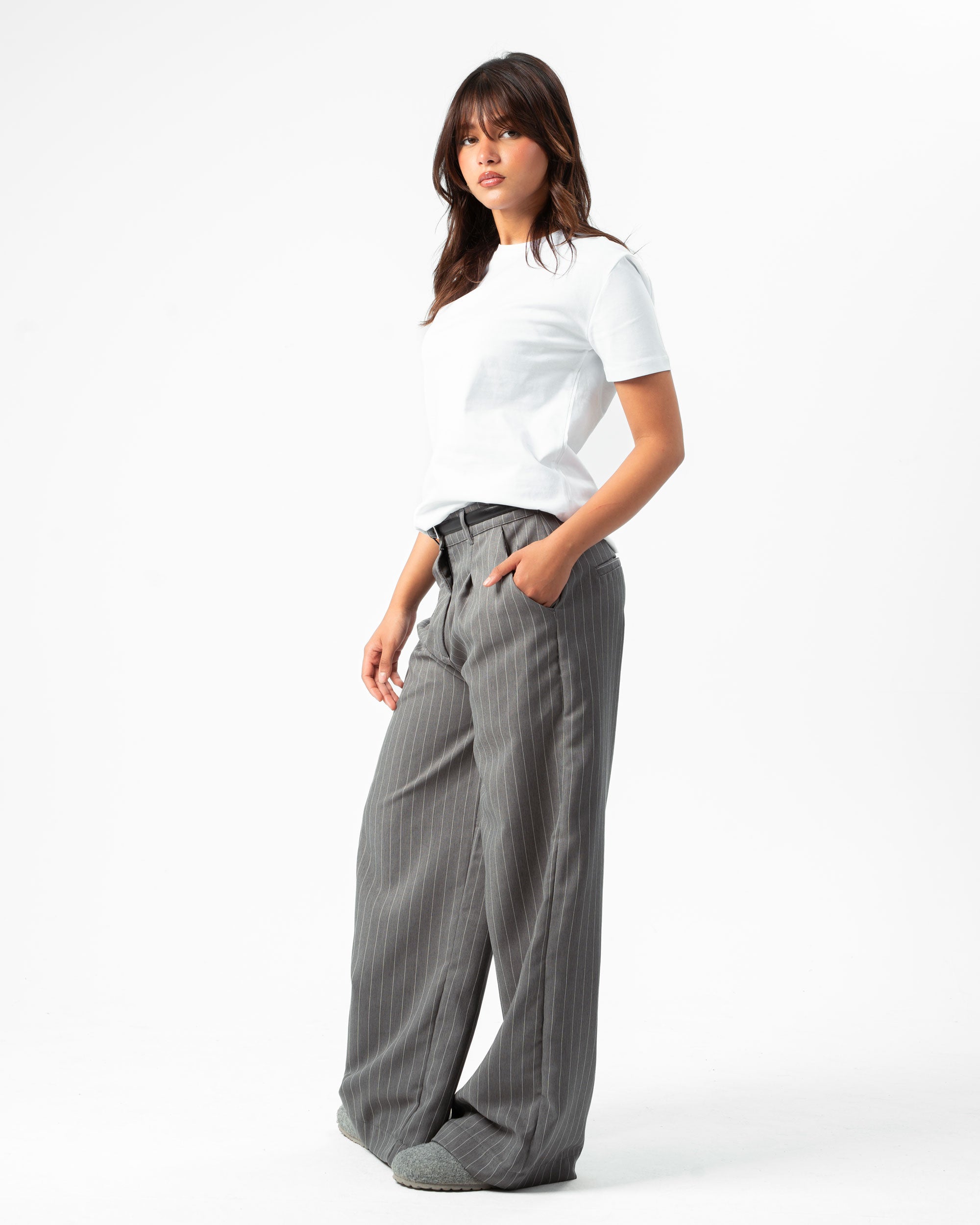 Classic Grey Pinstriped Pants