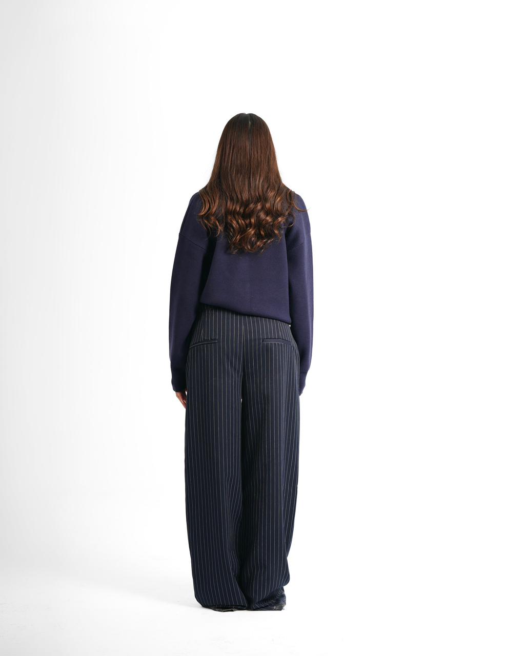 Classic Pinstriped Pants - Dark blue