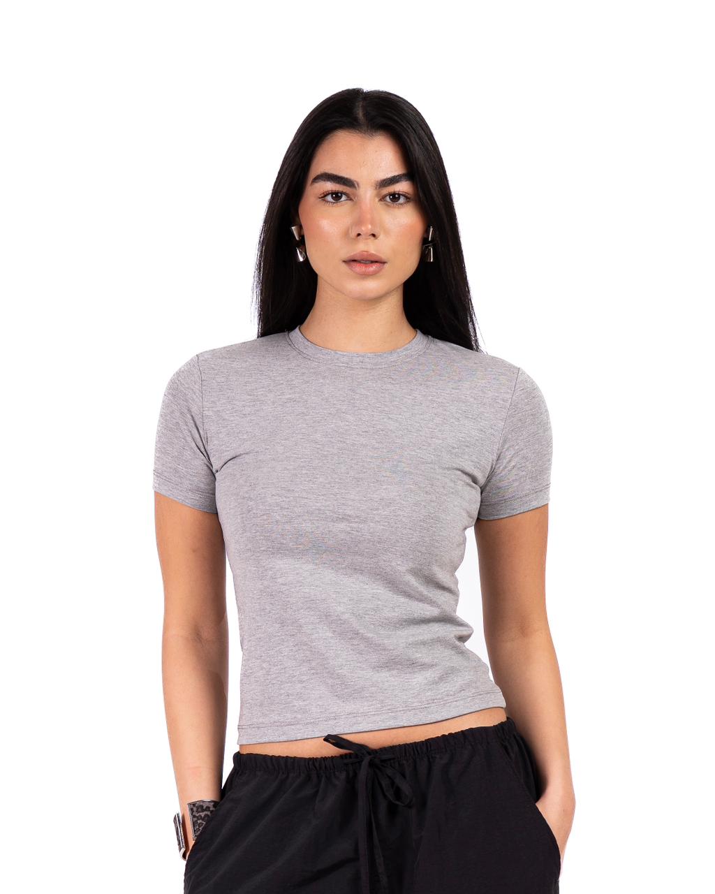 Short Sleeve Round Top - Light Grey