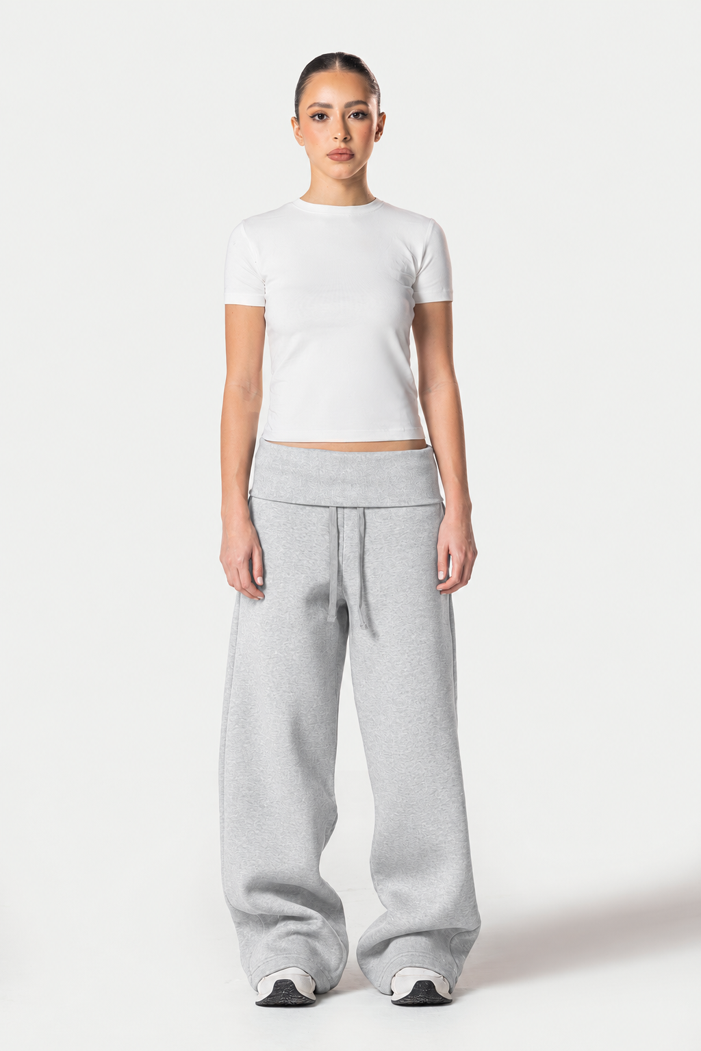 Fold Over Wide Leg Sweatpants – Light Grey | Eighties