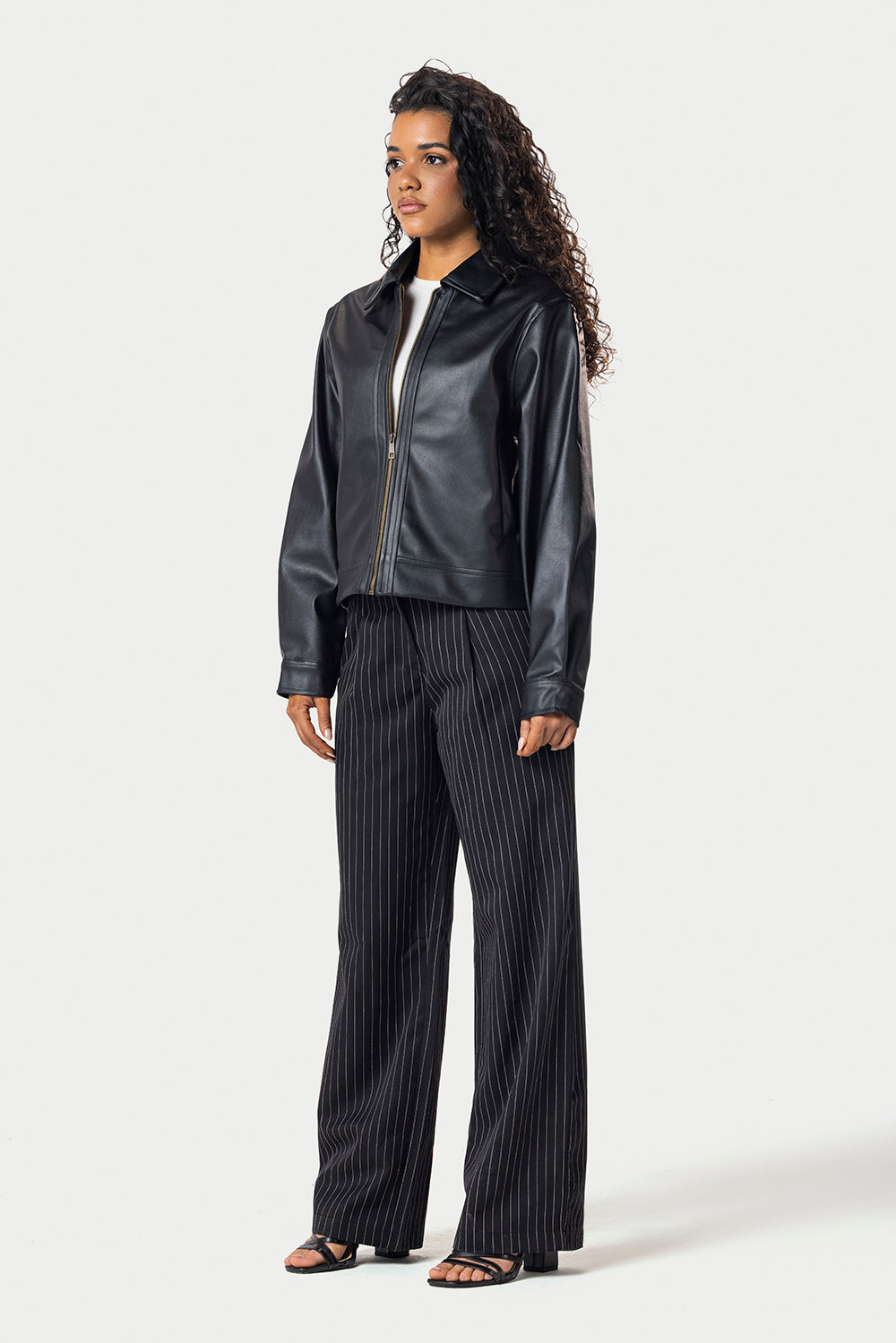 Cropped Leather Jacket – Black – photo 9