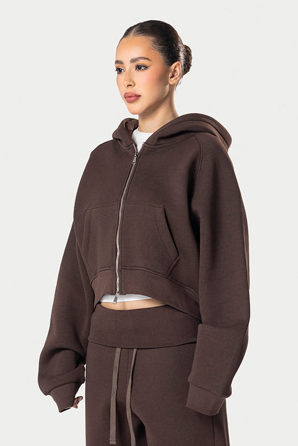 Cropped Double Zipper Jacket – Brown – photo 2