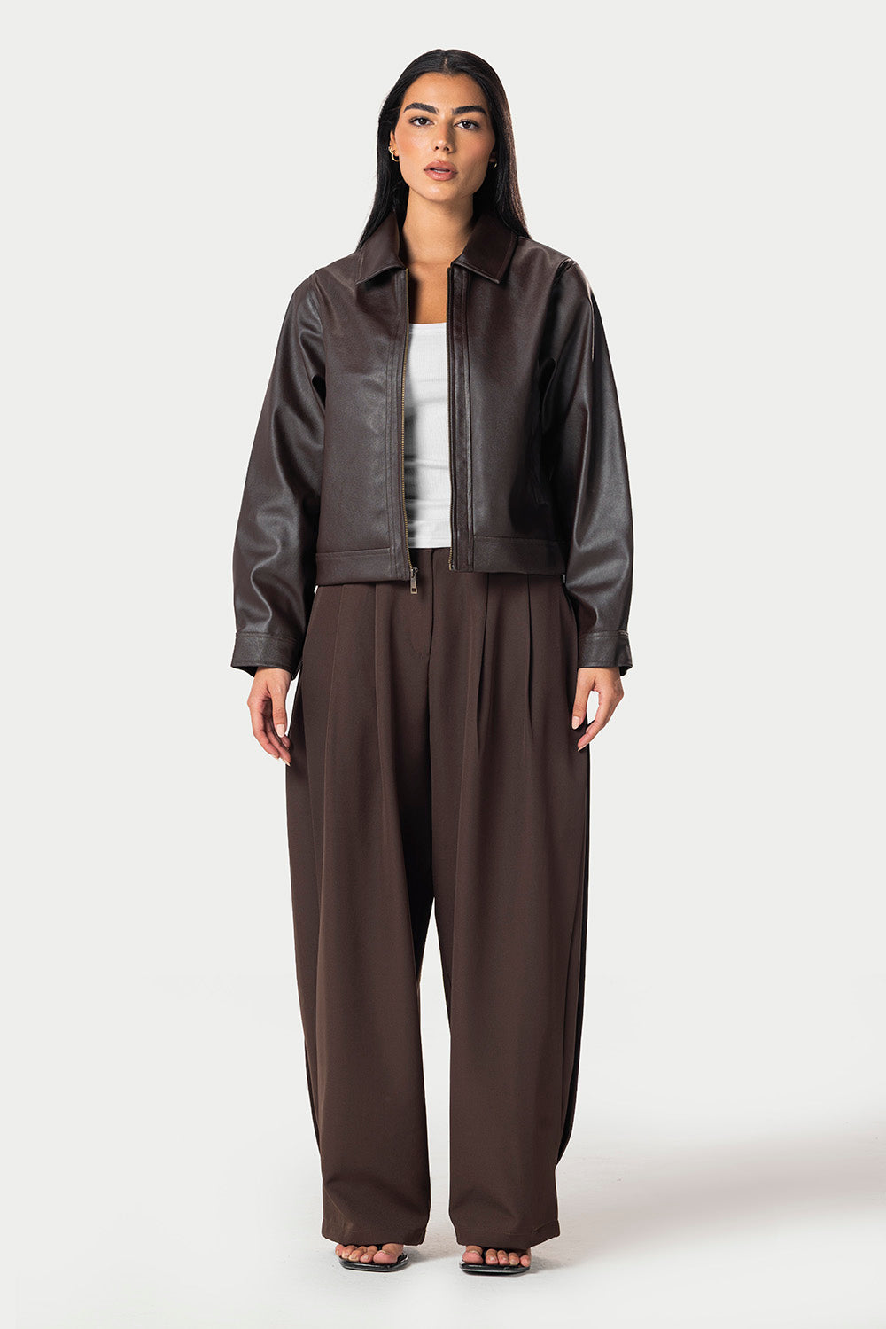 Cropped Leather Jacket – Brown – photo 5